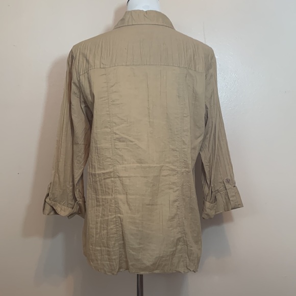 Style &co. 100% Cotton 3/4 Tabbed Sleeves Tan Button Down Shirt - Picture 6 of 10